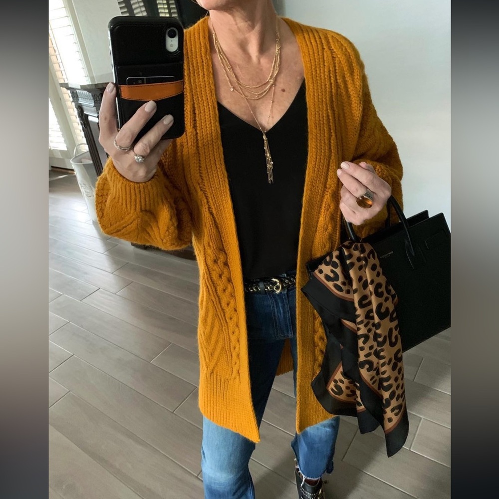 Topshop Mustard Cable Knit Cardigan